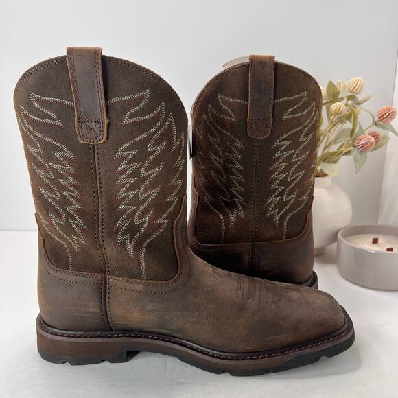 Ariat Groundbreaker Wide Square Toe Work Boots Mid Calf Brown Men's 11D - Picture 7 of 9